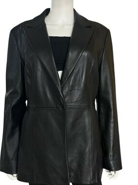 Elegant Black Soft Subtle 100% Leather Blazer for Women  Size L